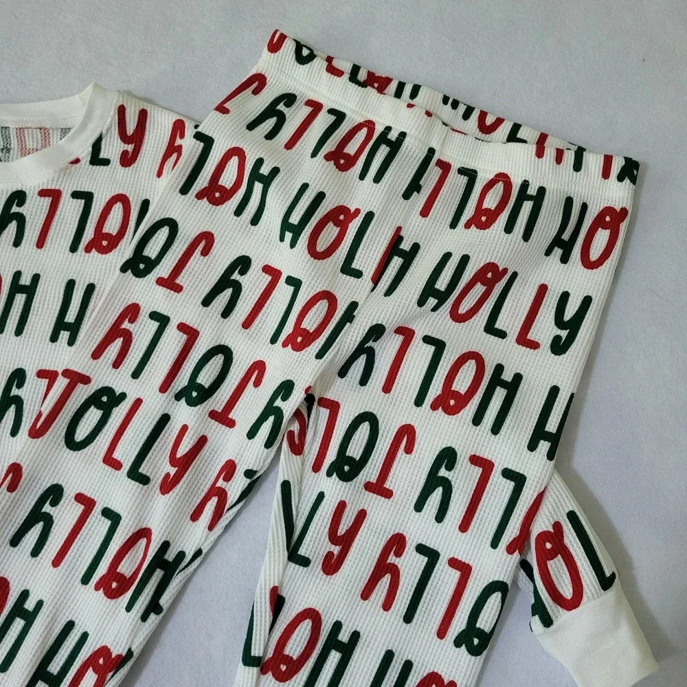 Carters Kids Holly Jolly Waffle Knit Thermal Pajama Set White Red Green Size 7